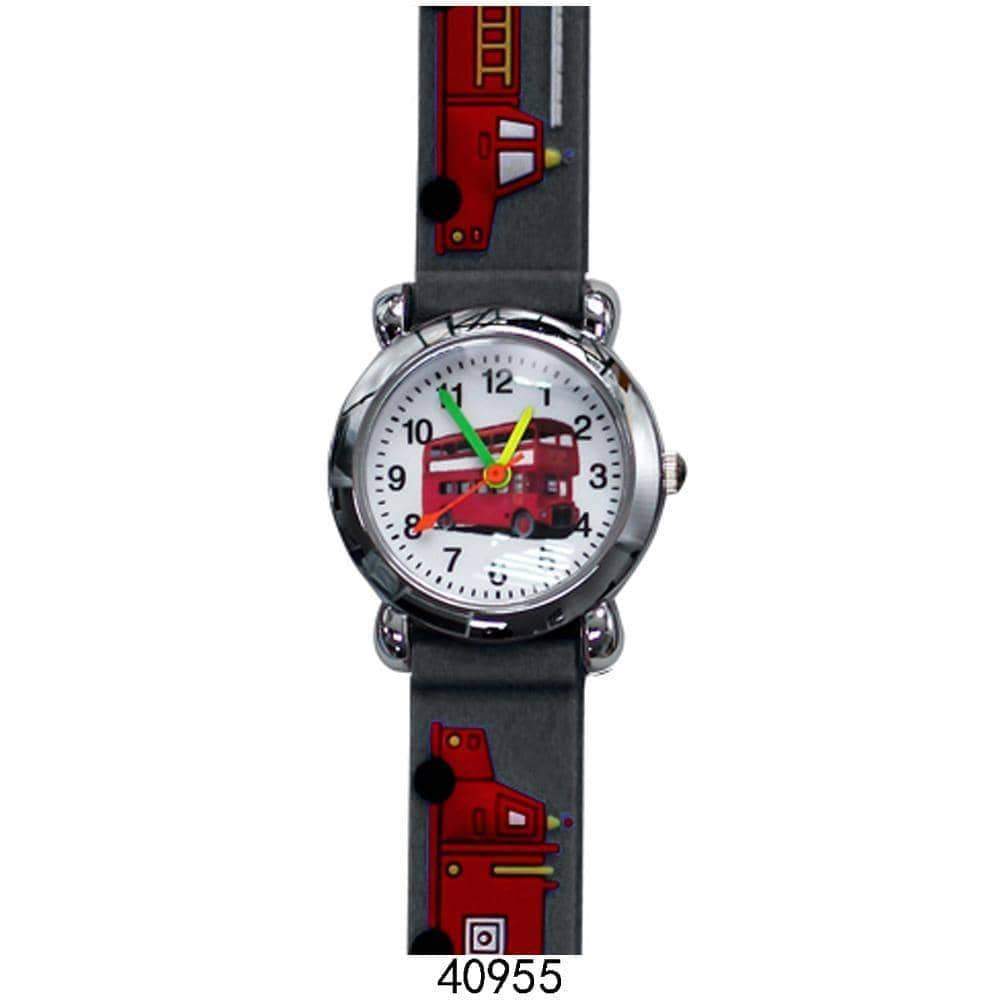 Colorful 4095 Kids Watch featuring a firetruck design with a soft rubber band, perfect for teaching children to tell time.