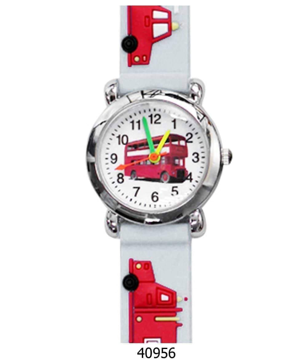 Colorful 4095 Kids Watch featuring a firetruck design with a soft rubber band, perfect for teaching children to tell time.