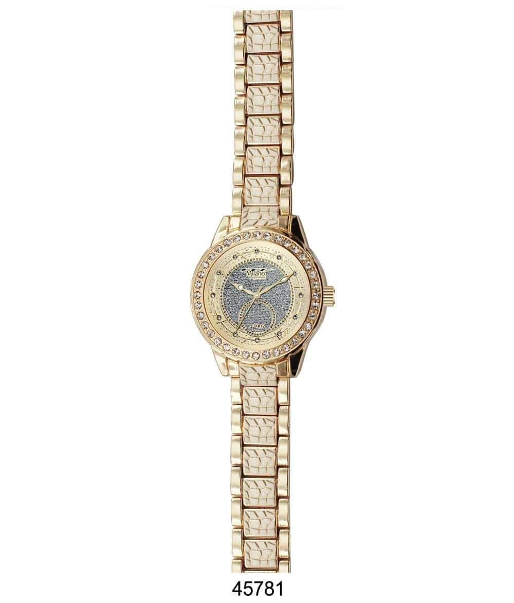 4578 Metal Band Watch featuring textured metal bands and sparkling stone-lined bezel, perfect for stylish women.