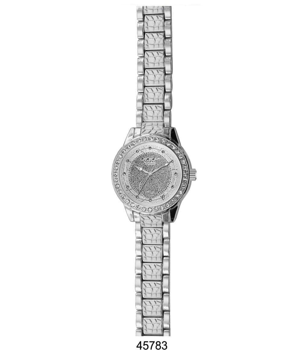 4578 Metal Band Watch featuring textured metal bands and sparkling stone-lined bezel, perfect for stylish women.