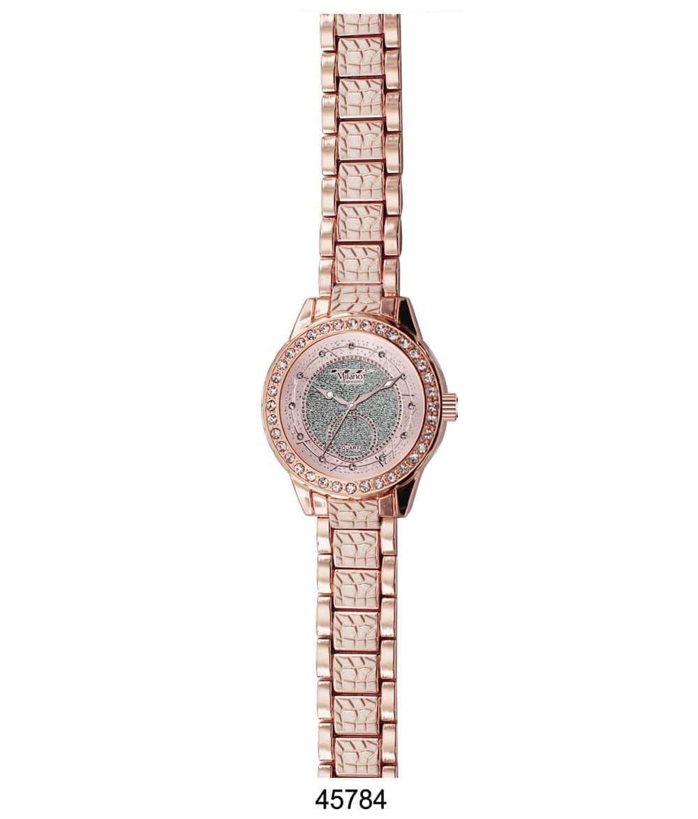 4578 Metal Band Watch featuring textured metal bands and sparkling stone-lined bezel, perfect for stylish women.