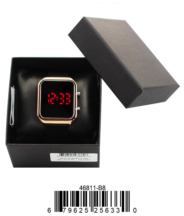 Montres Carlo 4681 LED Watch with a round metal case and rubber band, featuring a multi-functional LED display.