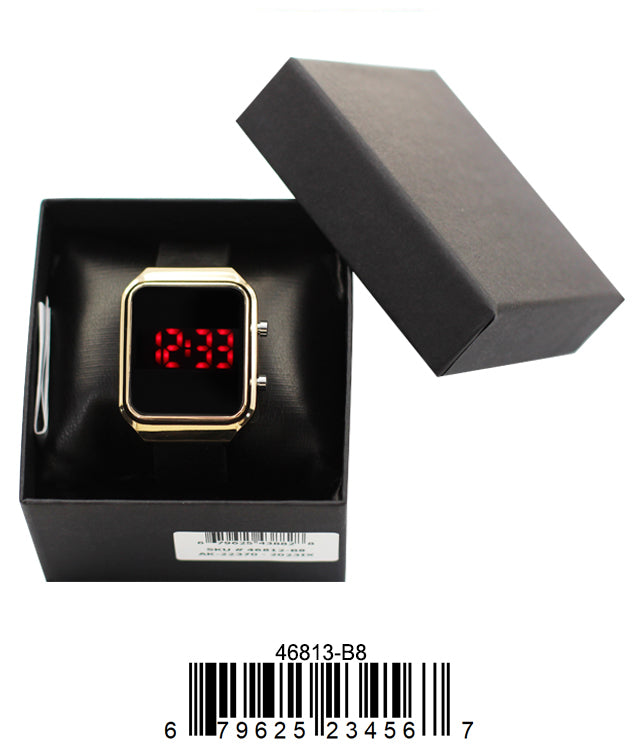 Montres Carlo 4681 LED Watch with a round metal case and rubber band, featuring a multi-functional LED display.