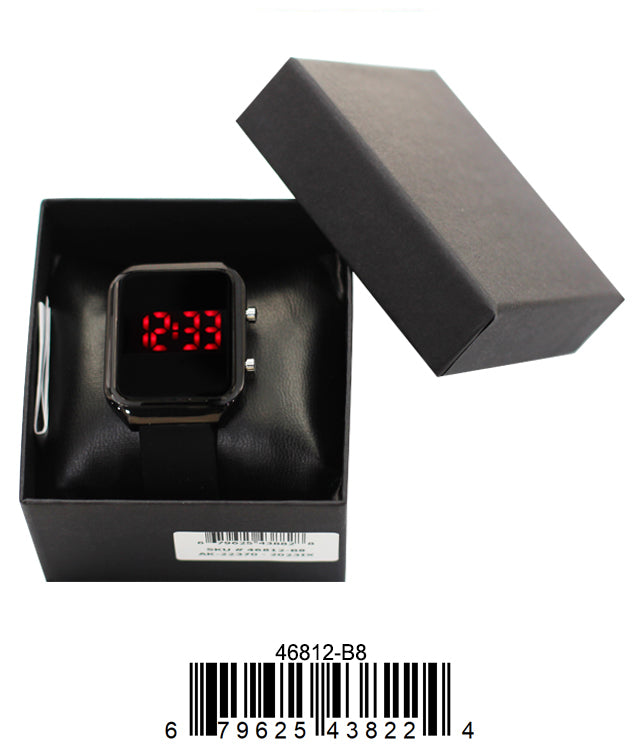 Montres Carlo 4681 LED Watch with a round metal case and rubber band, featuring a multi-functional LED display.