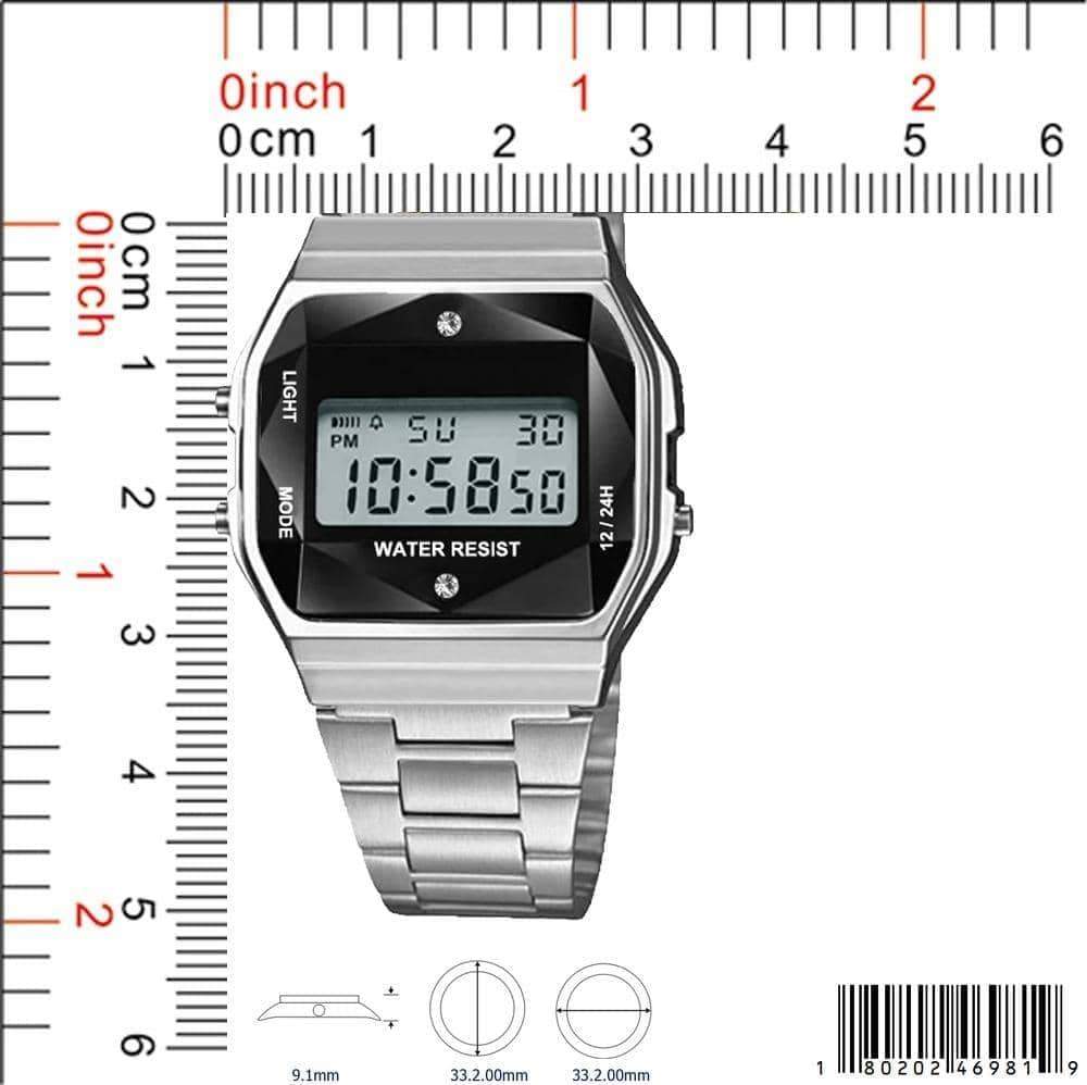 4698 Retro Digital Watch with multi-functional display and LED light, featuring a metal case and band.