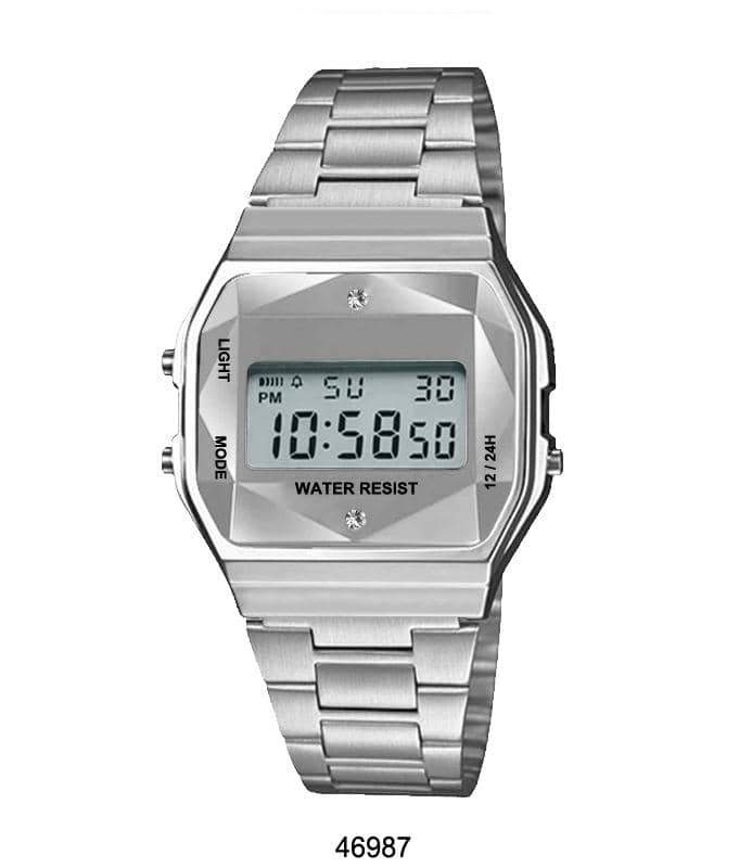 4698 Retro Digital Watch with multi-functional display and LED light, featuring a metal case and band.