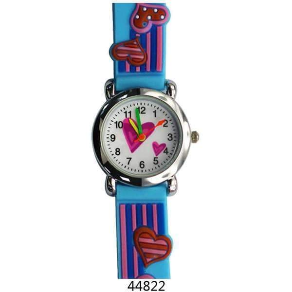 A colorful kids watch featuring a heart design with a soft rubber band, perfect for teaching children how to tell time.