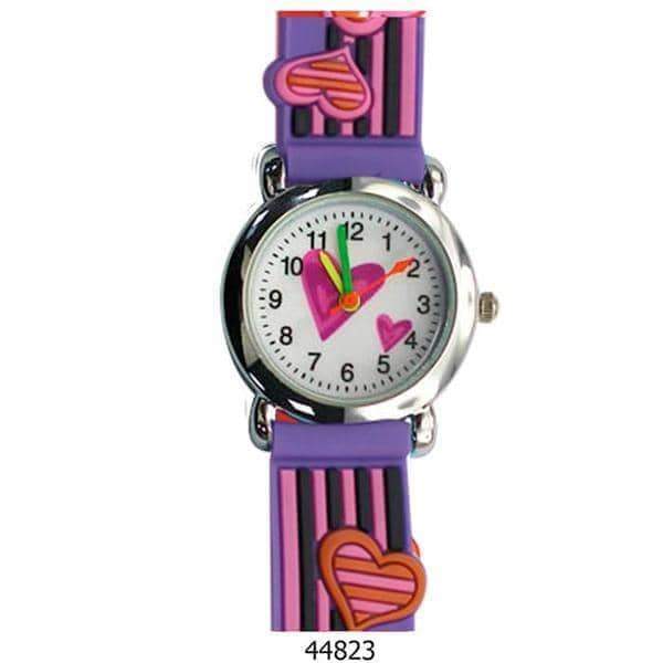 A colorful kids watch featuring a heart design with a soft rubber band, perfect for teaching children how to tell time.