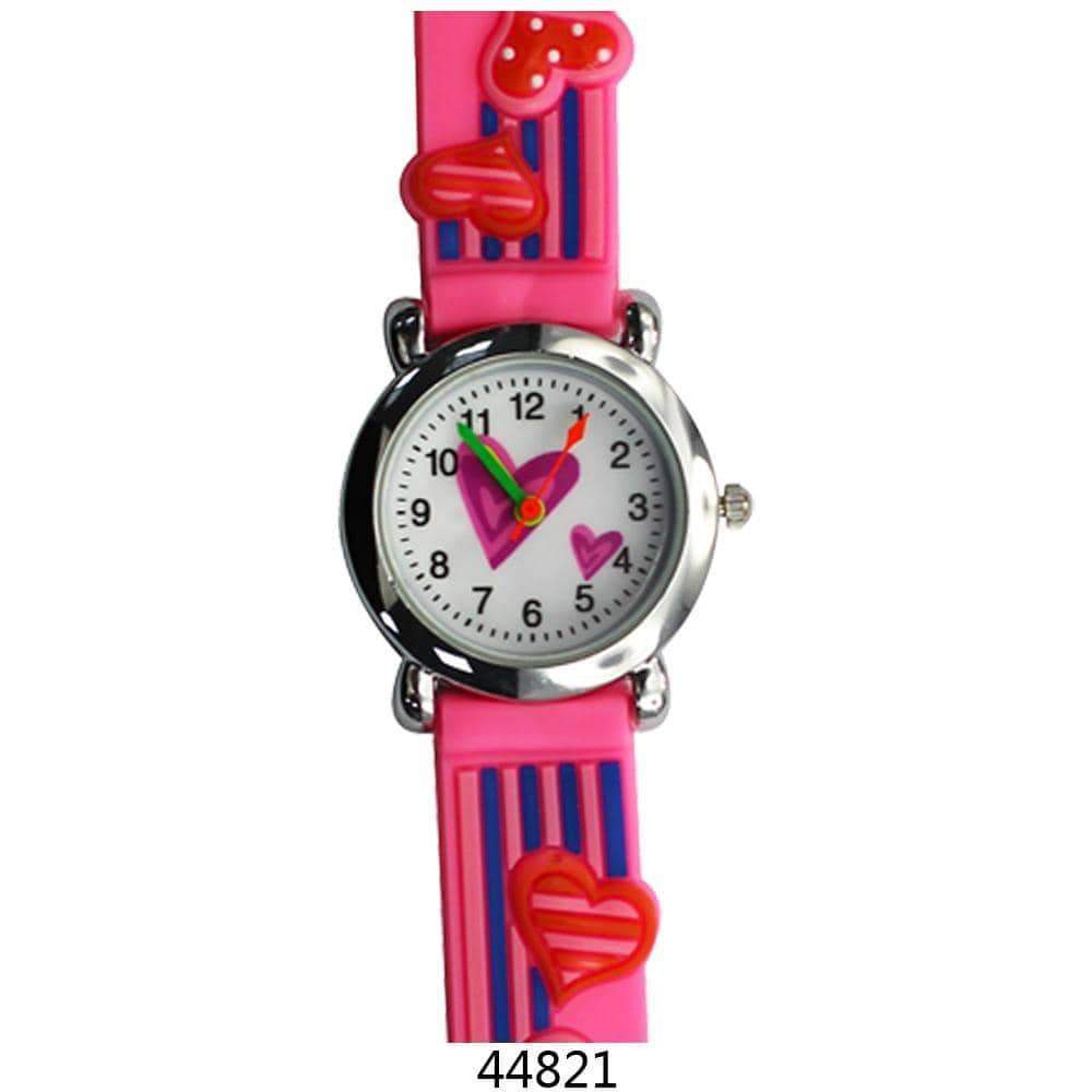 A colorful kids watch featuring a heart design with a soft rubber band, perfect for teaching children how to tell time.