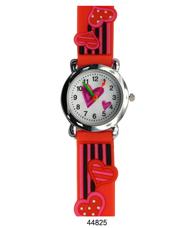 A colorful kids watch featuring a heart design with a soft rubber band, perfect for teaching children how to tell time.