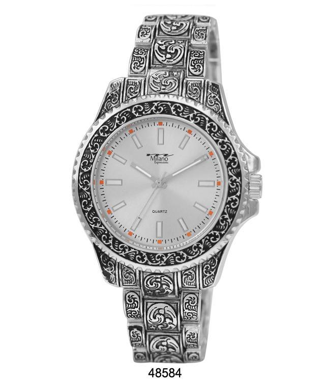 Milano 4858 Metal Band Watch featuring an elegant design with engraved case and dial, perfect for daily wear.