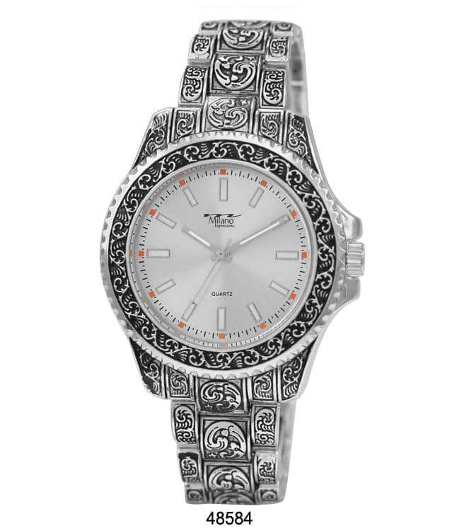 Milano 4858 Metal Band Watch featuring an elegant design with engraved case and dial, perfect for daily wear.