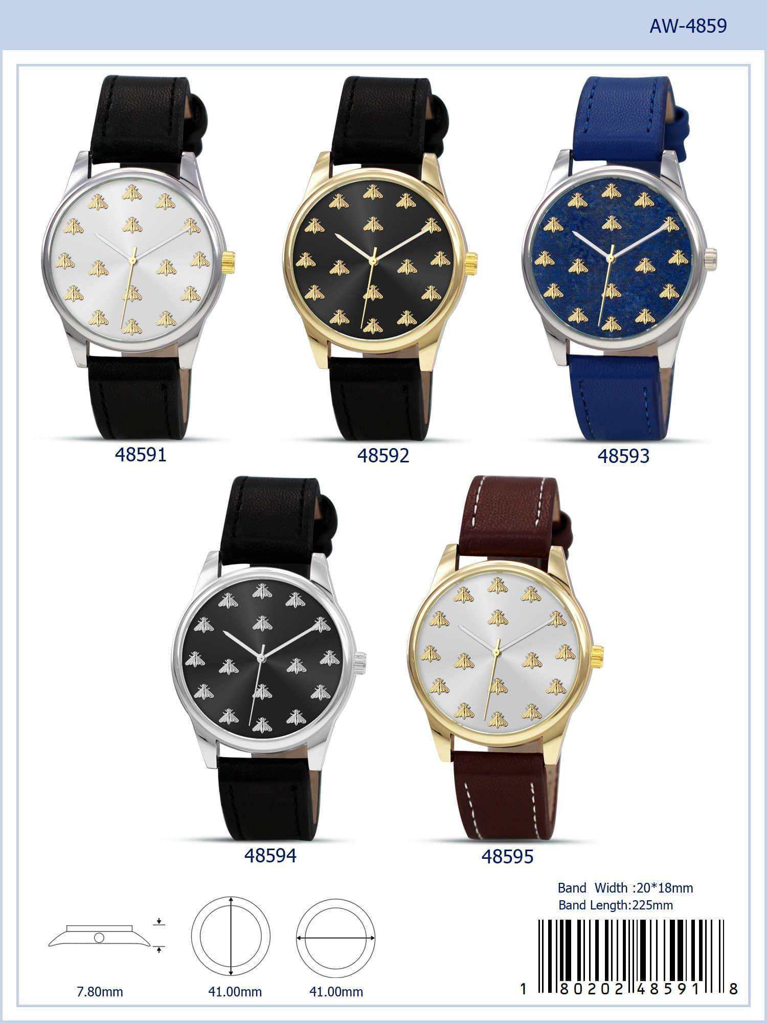 Stylish 4859 Vegan Leather Band Watch with bee monogram dial and durable strap.