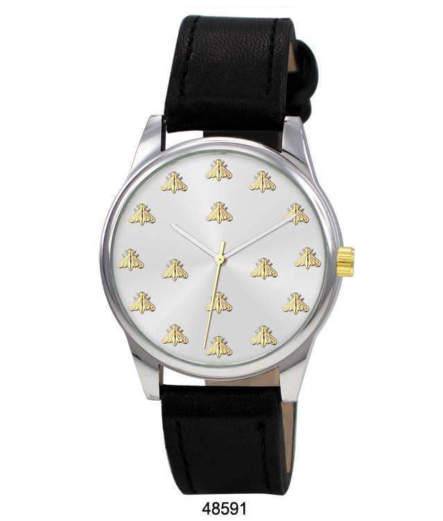 Stylish 4859 Vegan Leather Band Watch with bee monogram dial and durable strap.