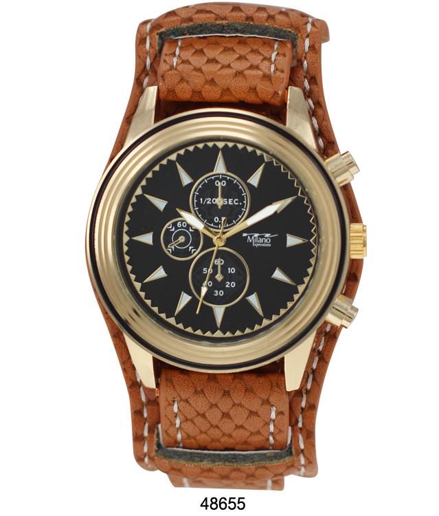 A stylish 4865 Vegan Leather Biker Band Watch featuring a 45MM metal case and a comfortable vegan leather strap.