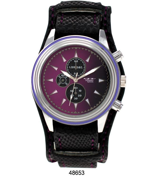 A stylish 4865 Vegan Leather Biker Band Watch featuring a 45MM metal case and a comfortable vegan leather strap.