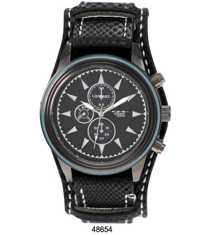 A stylish 4865 Vegan Leather Biker Band Watch featuring a 45MM metal case and a comfortable vegan leather strap.