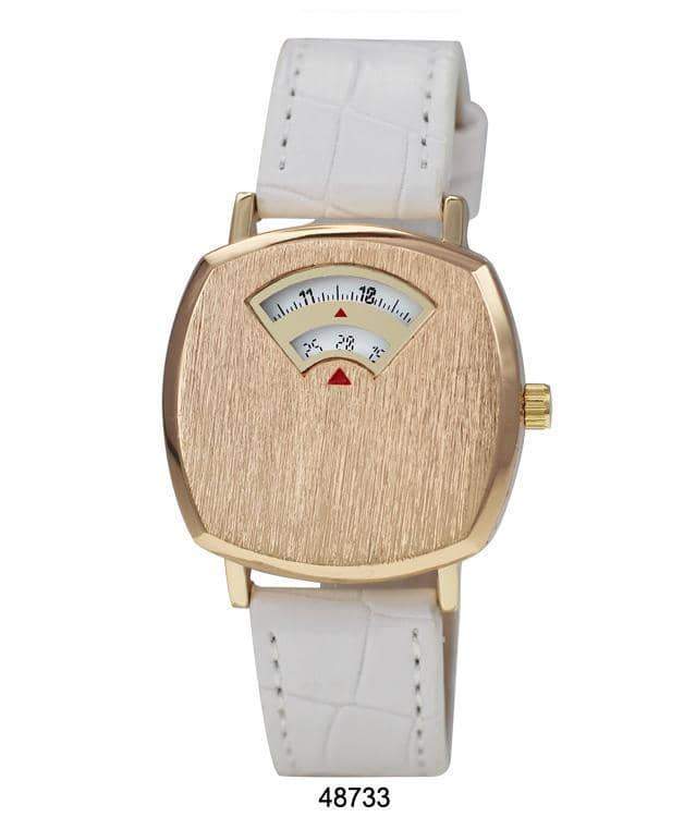 4873 Vegan Leather Band Watch featuring a crocodile-style band and unique windowed movement.