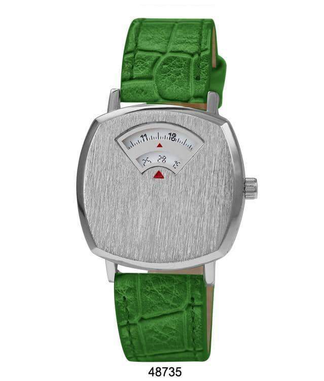 4873 Vegan Leather Band Watch featuring a crocodile-style band and unique windowed movement.