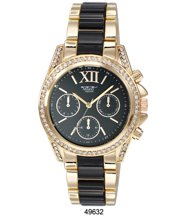 Elegant 4963 Metal Band Watch with two-tone enamel links and sparkling stone bezel, perfect for stylish women.