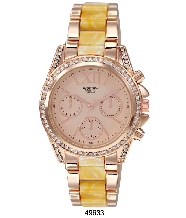 Elegant 4963 Metal Band Watch with two-tone enamel links and sparkling stone bezel, perfect for stylish women.