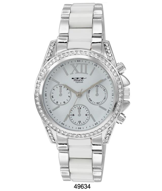 Elegant 4963 Metal Band Watch with two-tone enamel links and sparkling stone bezel, perfect for stylish women.