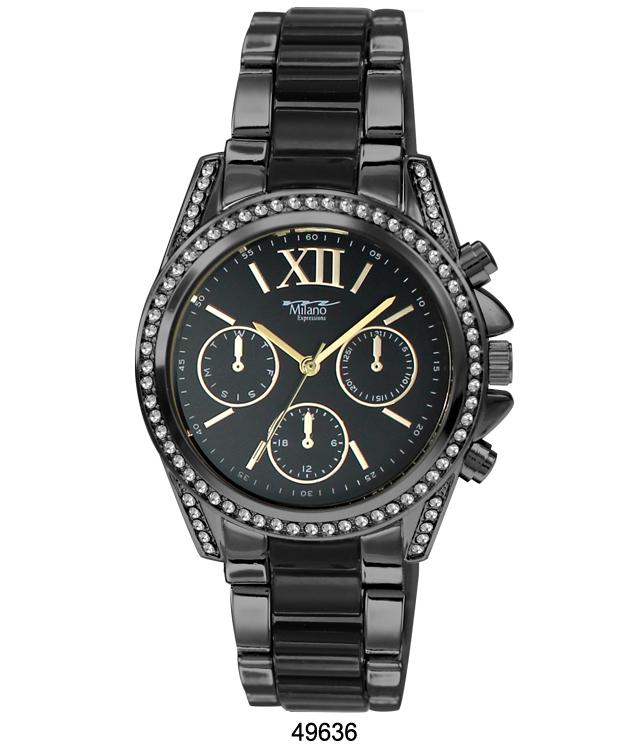 Elegant 4963 Metal Band Watch with two-tone enamel links and sparkling stone bezel, perfect for stylish women.