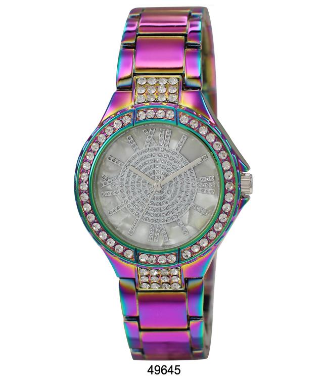 Elegant 4964 Metal Band Watch with sparkling stones and glittering dial, showcasing a lightweight design for women.