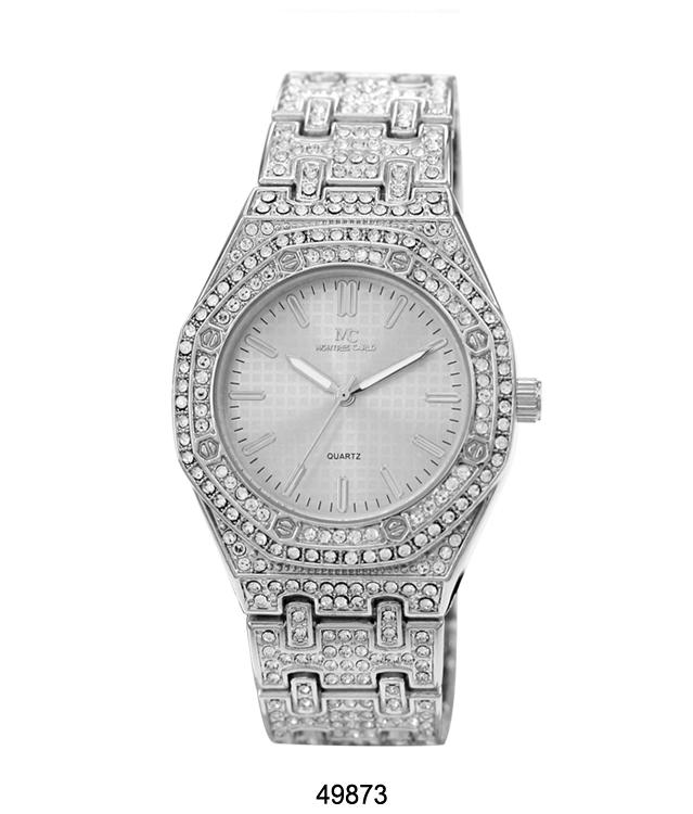 Elegant 4987 Metal Band Watch with sparkling stones and slim design, showcasing its luxurious features.