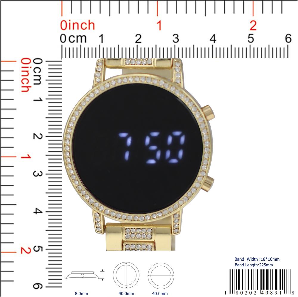 Montres Carlo 4989 LED Watch with a rectangular metal case and rubber band, featuring a digital LED display.