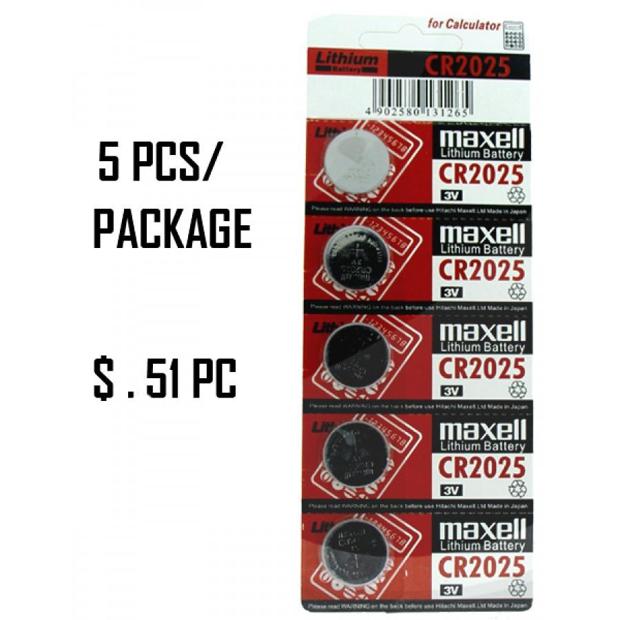 Five CR2025 batteries for watches, compact and reliable power source, ideal for various watch models.