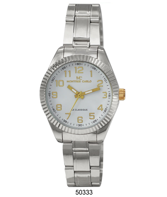 Elegant 5033 Metal Band Watch with slim design and large dial, perfect for ladies.