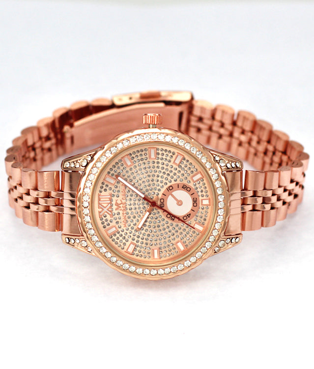 Elegant 5032 Metal Band Watch with sparkling stone bezel and classic bracelet design, perfect for modern women.