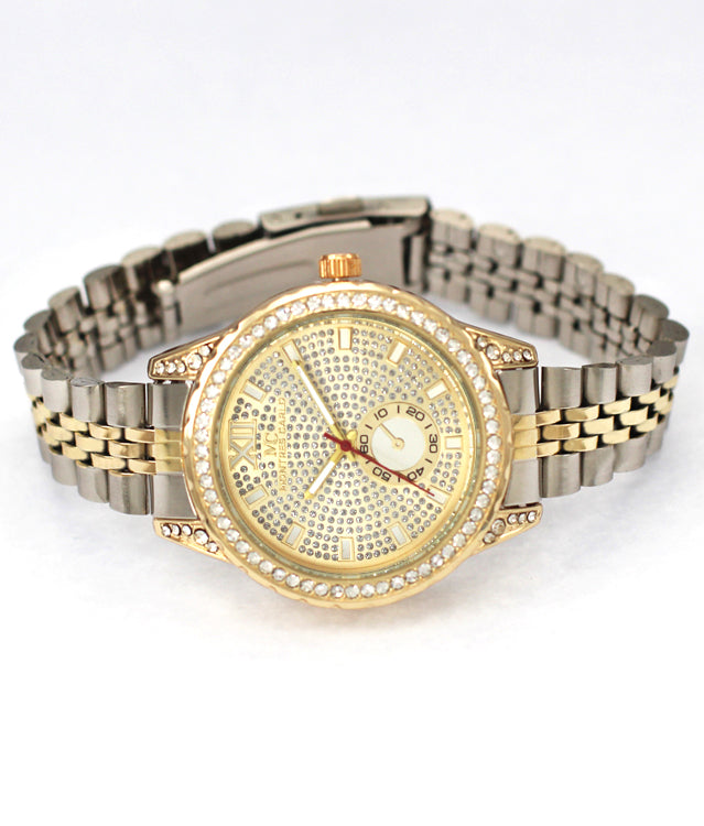 Elegant 5032 Metal Band Watch with sparkling stone bezel and classic bracelet design, perfect for modern women.