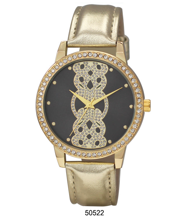 5052 Vegan Leather Band Watch featuring a sparkling stone-lined bezel and elegant dial design.