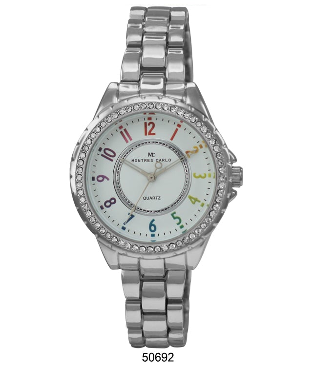 5069 Metal Band Watch featuring a classic design with sparkling stone bezel and lightweight metal band.