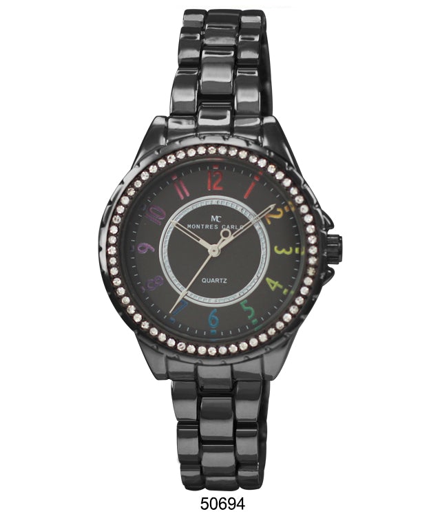 5069 Metal Band Watch featuring a classic design with sparkling stone bezel and lightweight metal band.