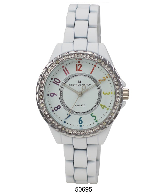 5069 Metal Band Watch featuring a classic design with sparkling stone bezel and lightweight metal band.