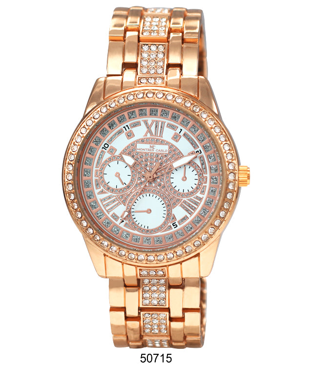 Elegant 5071 Metal Band Watch with sparkling stone bezel and lightweight design, perfect for ladies.