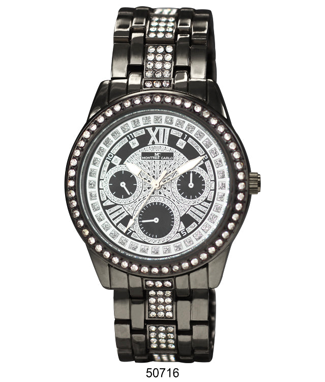 Elegant 5071 Metal Band Watch with sparkling stone bezel and lightweight design, perfect for ladies.