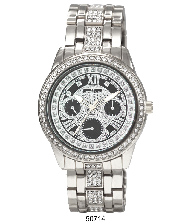 Elegant 5071 Metal Band Watch with sparkling stone bezel and lightweight design, perfect for ladies.