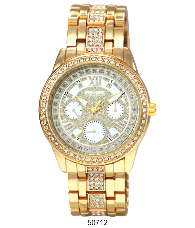 Elegant 5071 Metal Band Watch with sparkling stone bezel and lightweight design, perfect for ladies.