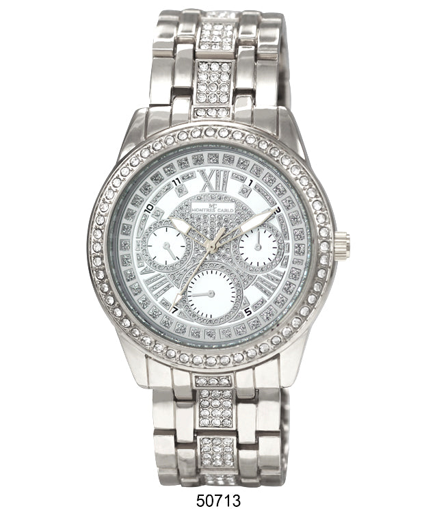 Elegant 5071 Metal Band Watch with sparkling stone bezel and lightweight design, perfect for ladies.