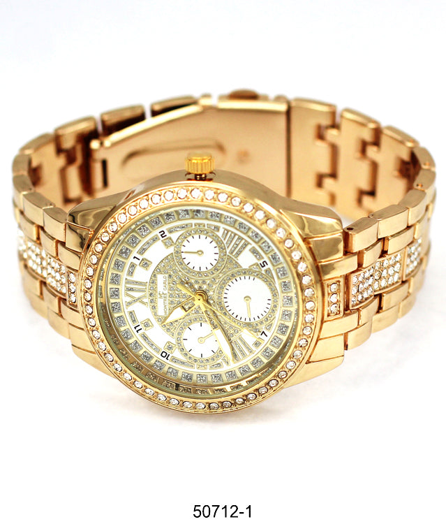 Elegant 5071 Metal Band Watch with sparkling stone bezel and lightweight design, perfect for ladies.