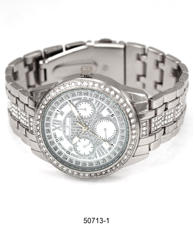 Elegant 5071 Metal Band Watch with sparkling stone bezel and lightweight design, perfect for ladies.