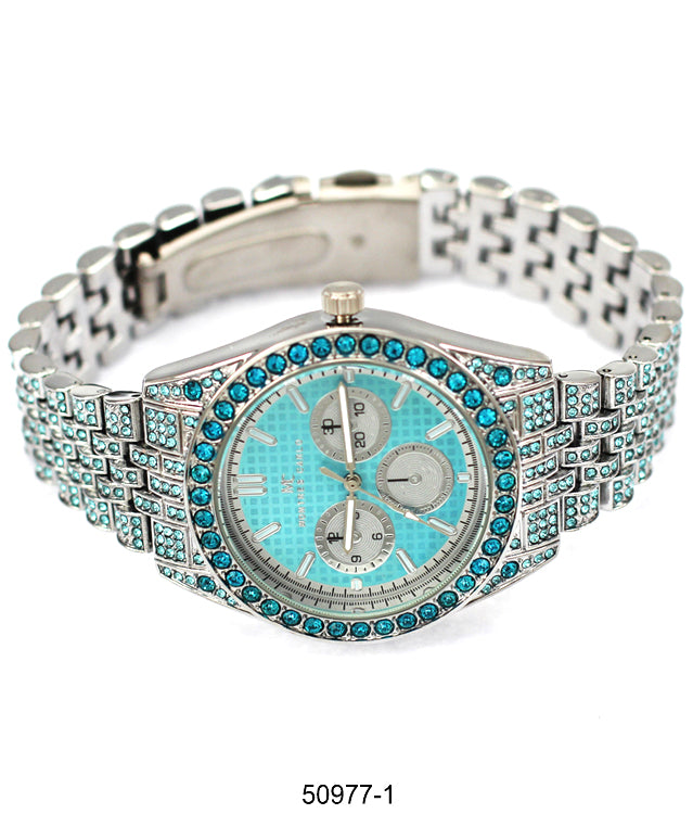 Elegant 5097 Metal Band Watch with sparkling dial and slim metal band, perfect for stylish women.