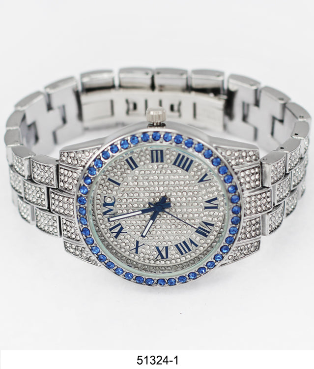 Elegant 5132 Metal Band Watch with 1,400 hand-set stones and slim design, showcasing a polished IP plated metal finish.