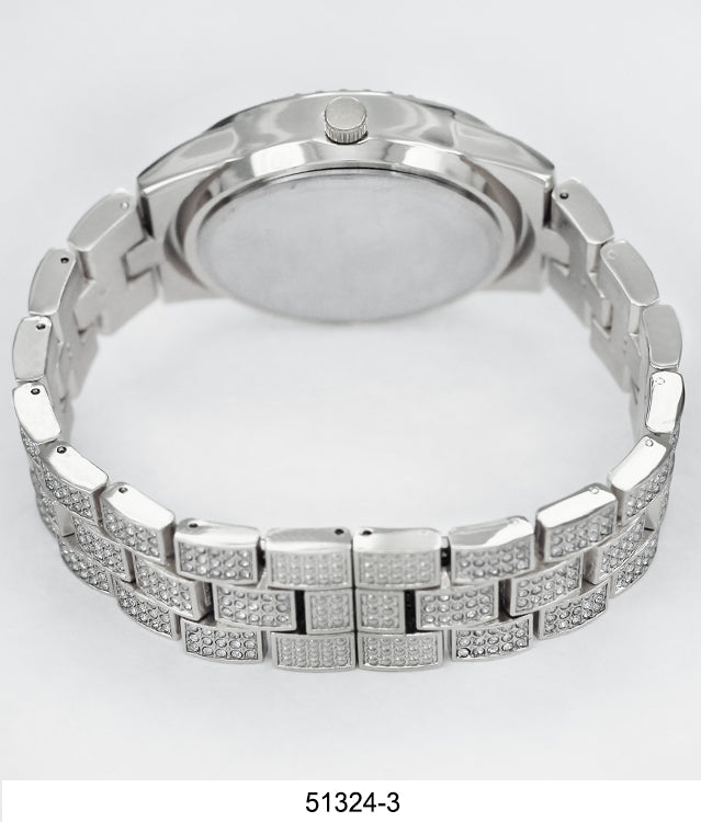 Elegant 5132 Metal Band Watch with 1,400 hand-set stones and slim design, showcasing a polished IP plated metal finish.