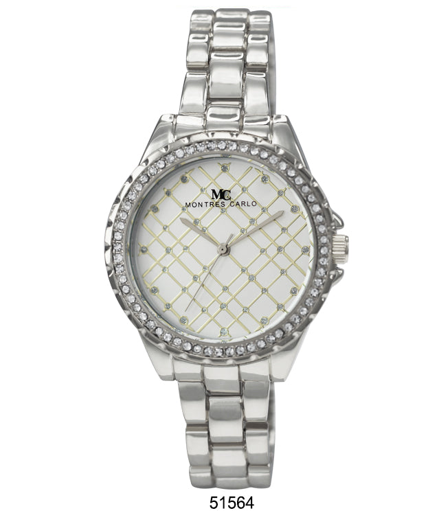 Elegant 5156 Metal Band Watch with sparkling stone bezel and lightweight design, perfect for stylish women.