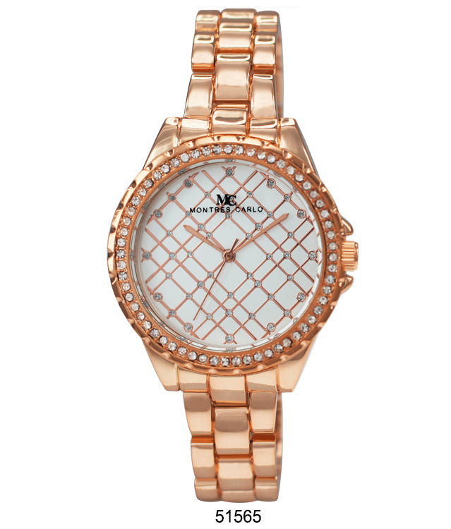 Elegant 5156 Metal Band Watch with sparkling stone bezel and lightweight design, perfect for stylish women.